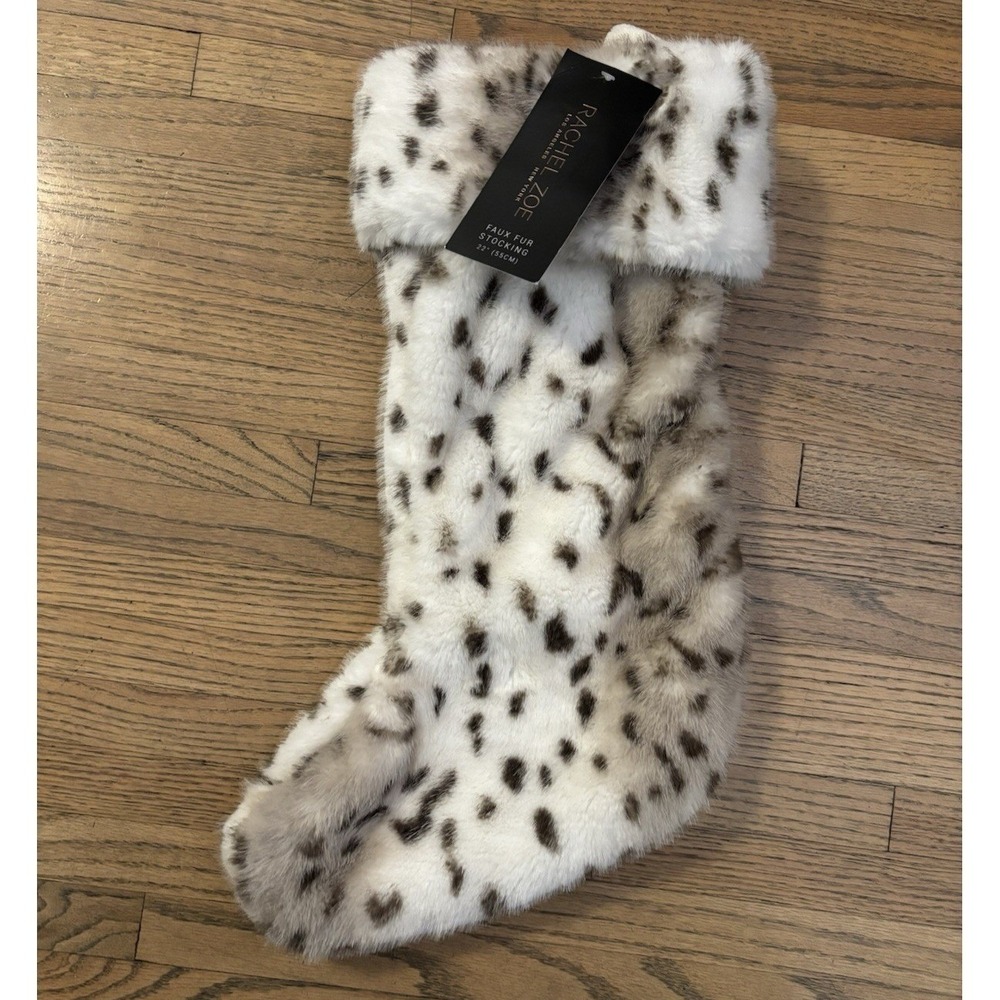 Rachel Zoe Snow Leopard Faux‎ Fur Christmas Stocking 22" Soft New